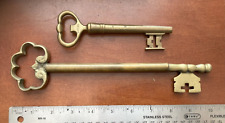 (2) Large Vintage Decorative Brass Keys picture