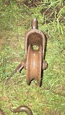 Vintage Antique Wood Barn Farm Pulley Rusty Cast Iron Metal Rustic Primitive picture