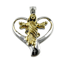 Nuns Vintage Ascension of Jesus Heart Shape Sterling Gold Vermeil Pendant Medal picture