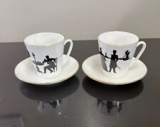 LFZ Lomonosov Bone China White/Black Silhouette Cup/Saucer Espresso Lot Of 2 picture