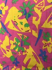 vtg. Cotton Fabric 80s Bright Floral Abstract Pink Neon 96in Long picture