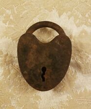 Antique Padlock Heart Shaped Lock 1900s Rustic Chest Trunk no key picture
