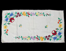 Hand-embroidered Hungarian table runner folk art Kalocsa floral tablecloth decor picture