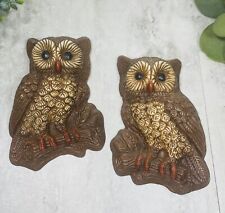 Vintage Owl Molded Wall Hangings Set Of 2 Retro Decor Burwood picture