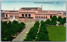Vtg Washington DC Union Station Train Station Railroad 1940s View Linen Postcard picture
