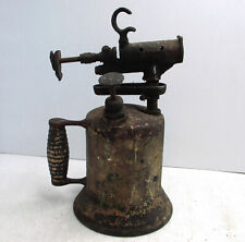 Vintage Red Brass Metal Gasoline Blow Torch Lamp Wood Handle Rustic Decor picture
