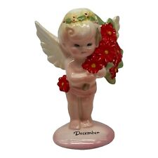 Vintage Enesco December Birthday Angel Figurine With Poinsettias  4” Tall picture