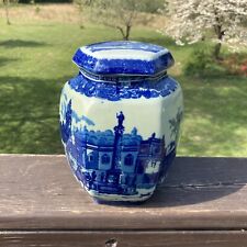 Antique Victoria Ware 7” Flow Blue Ironstone Ginger Jar Countryside Scene picture