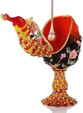 Bejeweled Faberge Egg Style Enameled Animal Trinket Box/Figurine Peacock picture