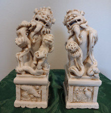 Antique/Vintage Pair of Ceramic Asian Foo Dogs Hand Carved picture