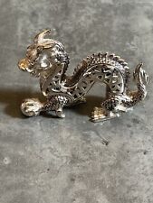 Rare Vintage Christofle Dragon Chasing Pearl Figurine Silver Plated France picture