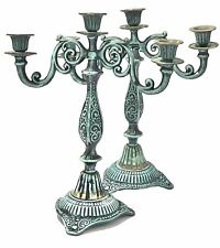 70s Vintage pair  FRENCH PROVINCIAL Style CANDELABRA’s Brass&Green Wash-signed picture
