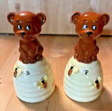 Vintage Our Own Imports Bears Sitting on a Beehive Salt and Pepper Shakers MCM picture