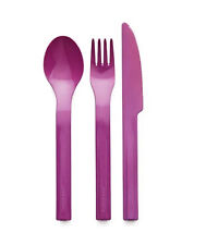 NEW Tupperware Outdoor Dining Cutlery 3pc Set Knife Spoon Fork~ Purple picture
