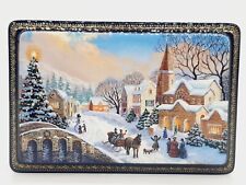 Lacquer box “Christmas in town” Hand made in Ukraine painted miniature casket picture