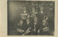 Woodwind music band w trumpet clarinet in woods antique rppc photo picture