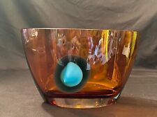 Evolution by Waterford Crystal Amber Glass Bowl Vase Blue Dot Oval Abstract Eye  picture