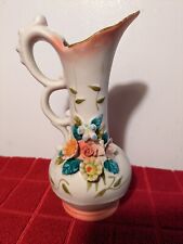 Vintage Small Bisque Bud Vase With Applied Flowers EUC picture