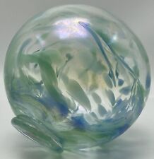 Pyromania Art Glass Float Ball Sphere Clear Blue Aqua Swirl 2001 Signed picture