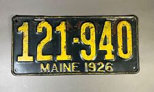 1926 Maine License Plate; Vintage Plate # 121-940; picture