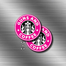 2x PINK Guns And Coffee STICKER Tactical Military Funny Gun Rights Decal picture