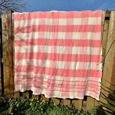 Vintage HUGE Double Length Wool Camp Blanket PINK Plaid Uncut Beacon 78