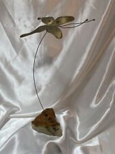 Vintage Brass Single Butterfly Wire On Stone Signed Ken Rains Marble Base picture