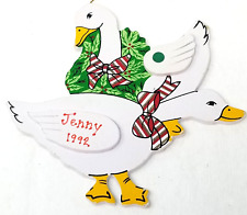Geese Christmas Ornament Handmade Wreath Bows Jenny Goose Wood 1990 Vintage picture