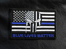 10pc BLUE LIVES MATTER BLUE LINE SKULL US FLAG HOOK POLICE PATCH  picture