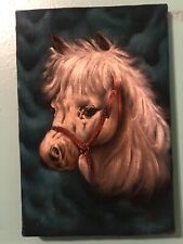 Vintage velvet pony/horse  wall art equestrian White pony painting 18.5 