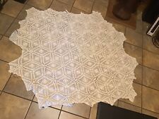 Handmade Crochet Intricate Detailed Heavy Cotton Tablecloth 60”X 58” White Vtg picture