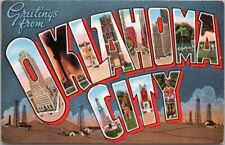 OKLAHOMA CITY Large Letter Postcard Oil Wells / KROPP Linen Unused c1940s picture