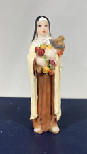Vintage Small Statue With Little Flower Crucifix Resin Figurine Statue 2 1/4