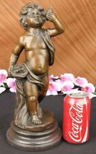 100% Solid Bronze Sculpture of a Stading Holding a Bird Art Deco Marble Sale picture