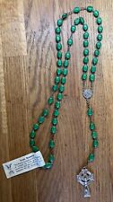 Vintage Irish Celtic Cross ROSARY Shamrock  GLASS BEADS Crucifix With Tag picture