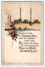 c1910's Christmas Qoute Holly Ringing Bells Winter Seal Posted Antique Postcard picture