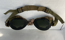 WWI WW2 Vintage Antique Fur Lined Pilot Aviation Goggles With Case Rare picture