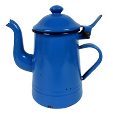 Vintage Westen Due Leoni Bassano Blue Enamelware Teapot Gooseneck Kettle Italy picture