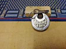 antique/vintage  SECURE  6 lever push key pancake padlock   w/key    70 picture