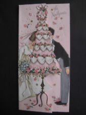 1960s vintage greeting card WEDDING Bride & Groom Behind the Wedding Cake picture