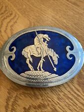 Vintage 100% Handcrafted Native End of Trail Belt Buckle Inlayed Artisit Signed picture