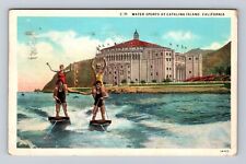 Catalina Island CA-California, Water Skiing, Pavilion, Vintage c1932 Postcard picture