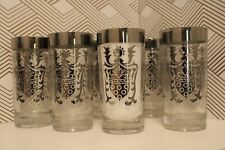6 MCM 1960s Kimiko Coat of Arms Shield Silver Highball Glasses Barware Vintage picture