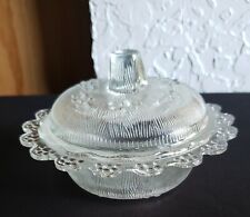 Vintage Clear Glass Scalloped Edge Bowl with Etched Lid picture