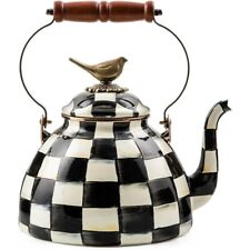 MacKenzie-Childs Courtly Check Enamel Tea Kettle Bird Topper,  Kettle+Accessorie picture