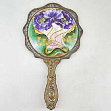 Antique Vintage ART NOUVEAU repousse hand painted porcelain hand mirror picture