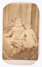 ANTIQUE CDV C. 1870s E.H. CURTISS CUTE YOUNG GIRL WITH HER DOLL NEW LONDSON OHIO picture