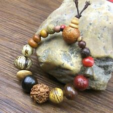 Vintage Natural 18 Bodhi Nut Bangles Buddha Charm Tibet Prayer Wood Beads picture