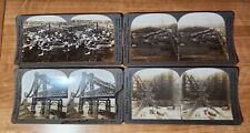Vintage Stereograph Cards (4) Various, Panama Canal, Railway, Bridge, Cattle  picture