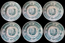 6 Antique Green Transferware 7-1/4 in Plates by WOOD & CHALLINOR CORSICA c. 1835 picture